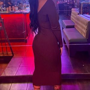 Brown Ribbed Midi Dress